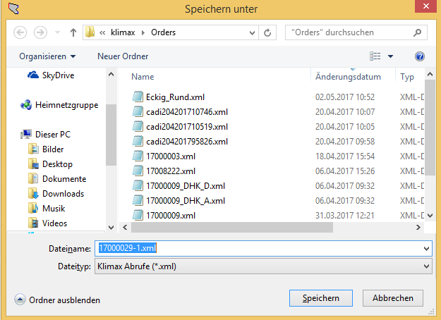 Speichern als XML-Datei Speichern als XML-Datei