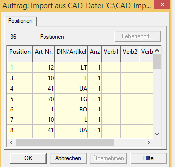 Vorschau der eingelesenen Bauteilpositionen im CAD-Importdialog Vorschau der eingelesenen Bauteilpositionen im CAD-Importdialog