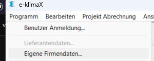 Menü Programm, Eigene Firmendaten Menü Programm, Eigene Firmendaten