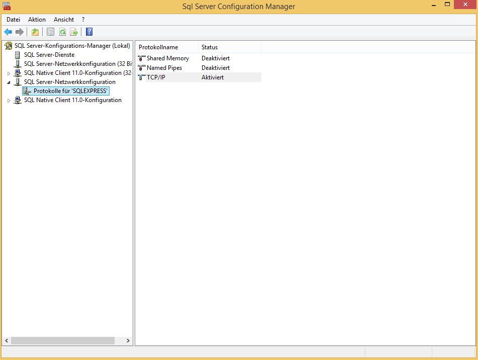 TCP/IP im SQL Server-Konfigurations-Manager aktiviert TCP/IP im SQL Server-Konfigurations-Manager aktiviert