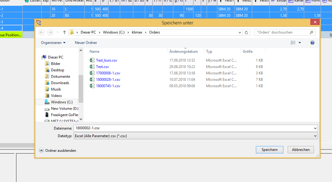 Speichern der CSV-Datei Speichern der CSV-Datei